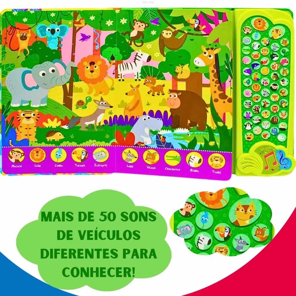 Livro Sensorial Sonoro 50 Sons - Aprenda e Divirta-se com Sons de Animais"