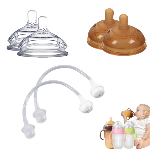 Kit Confort Premium para Mamadeira Tetadeira • 2 Bicos 150ml + 2 Bicos 250ml + 2 Canudos de Silicone Antivazamento