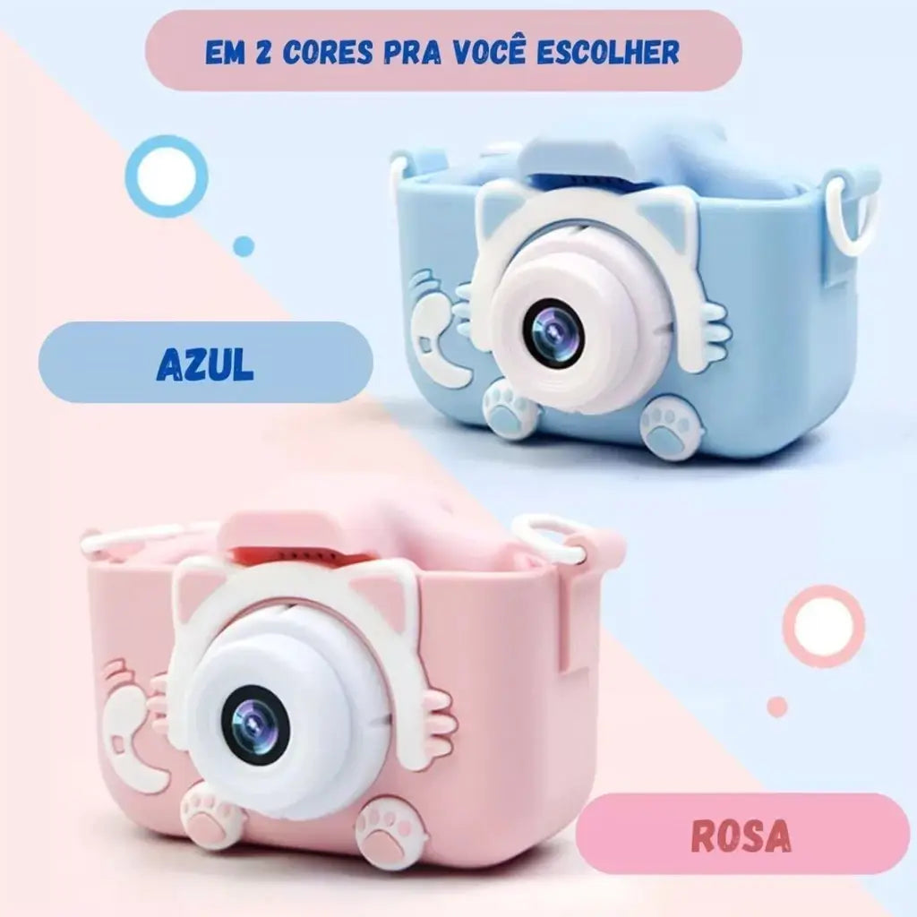 Câmera Digital Infantil + Capa Protetora de Gatinho Grátis