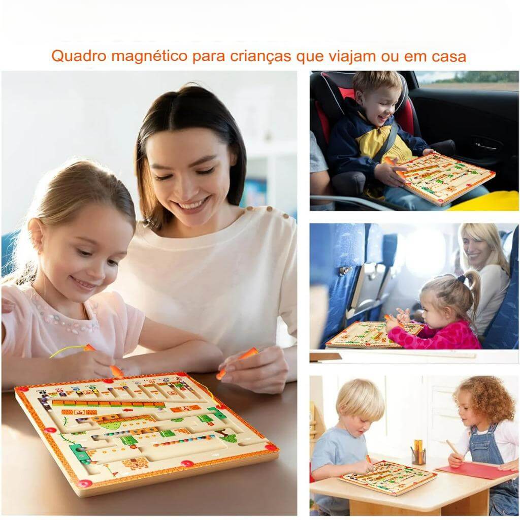 Labirinto Magnético de Madeira com Cores Variadas