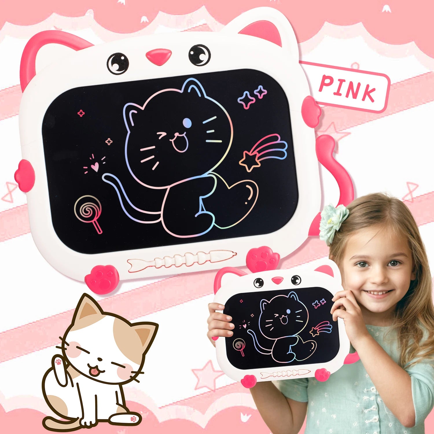 Tablet Lousa Mágica LCD • Interativo Infantil Gatinho  Criatividade e Diversão nas Mãos das Crianças