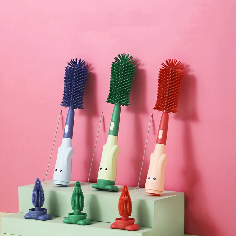 Kit 3 em 1 Escova de Silicone para Mamadeiras e Bicos | Limpeza Eficiente e Prática