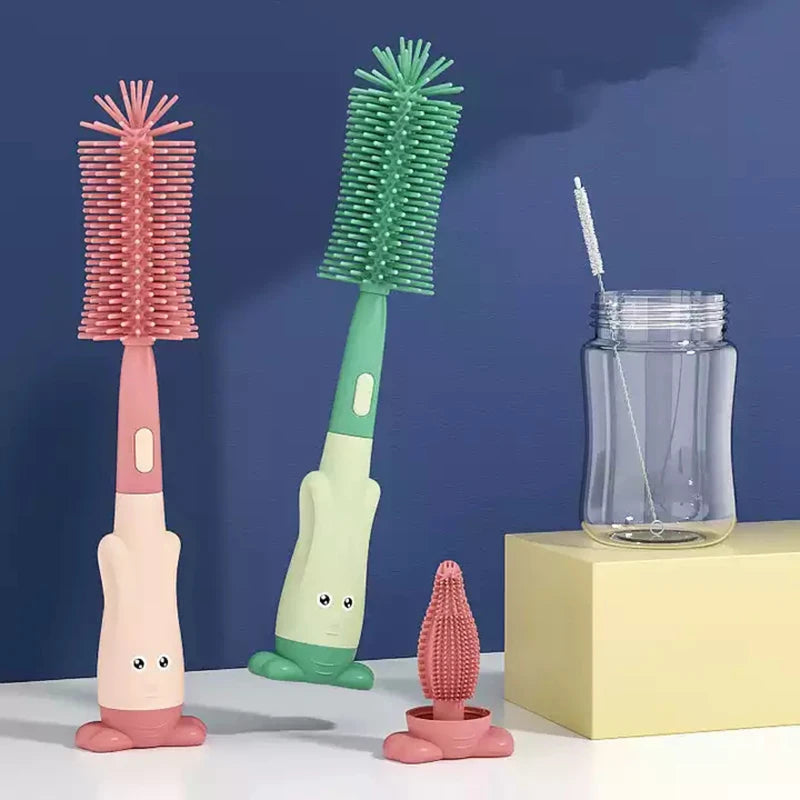 Kit 3 em 1 Escova de Silicone para Mamadeiras e Bicos | Limpeza Eficiente e Prática