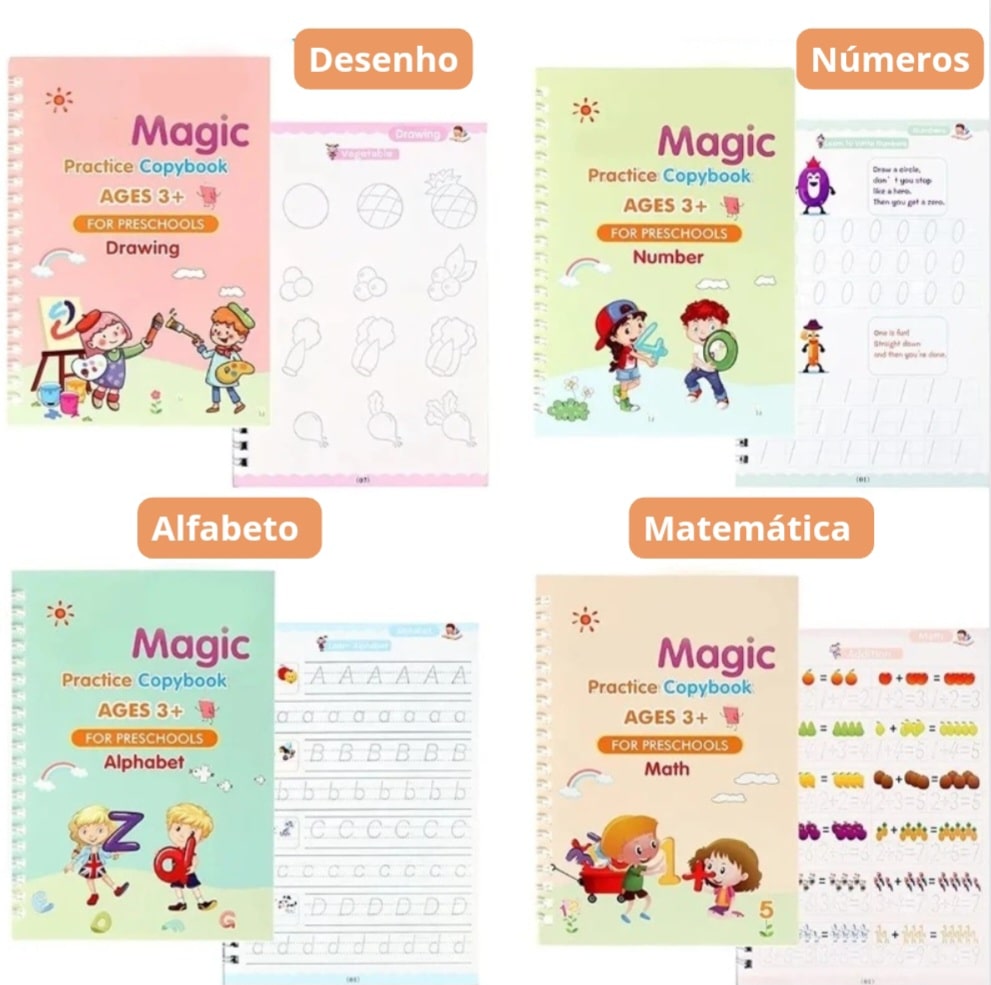 Caligrafia Magic Reutilizável 4pcs + BRINDE CANETAS EXCLUSIVAS