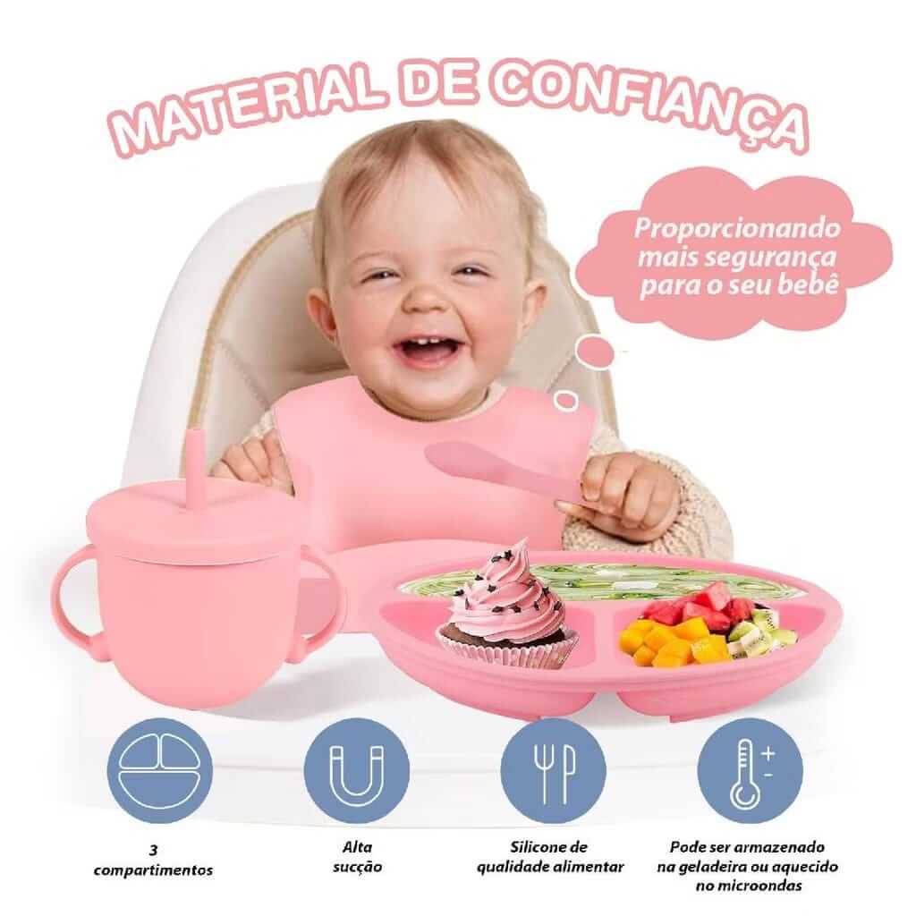 Kit Introdução Alimentar de Silicone,
Alimentação Infantil Segura,
Kit Alimentação para Bebês,
Prato com Divisórias Infantil,
Talheres para Bebês,