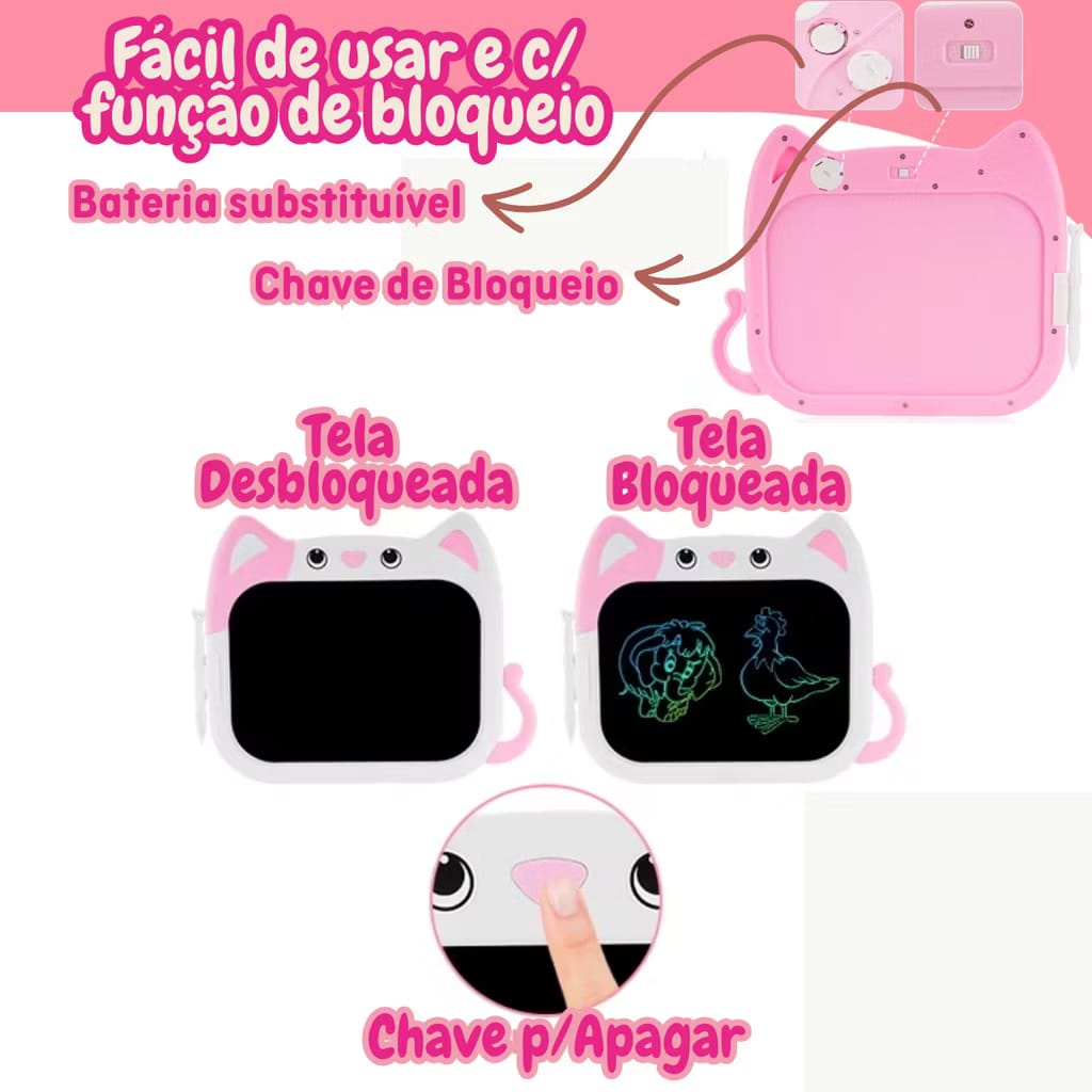 Tablet Lousa Mágica LCD • Interativo Infantil Gatinho  Criatividade e Diversão nas Mãos das Crianças
