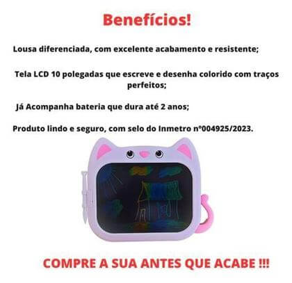 Tablet Lousa Mágica LCD • Interativo Infantil Gatinho  Criatividade e Diversão nas Mãos das Crianças