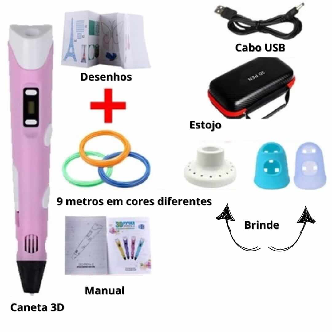 Caneta 3D Pro Kids - Brinquedo Educativo Infantil para Criações em 3D