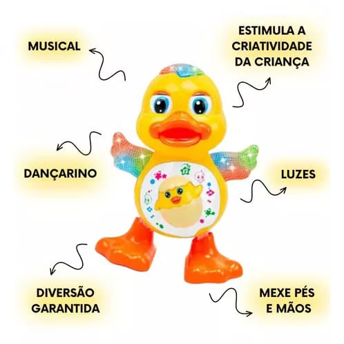 Patinho Dançante Musical • Se movimenta e possui LED coloridas.