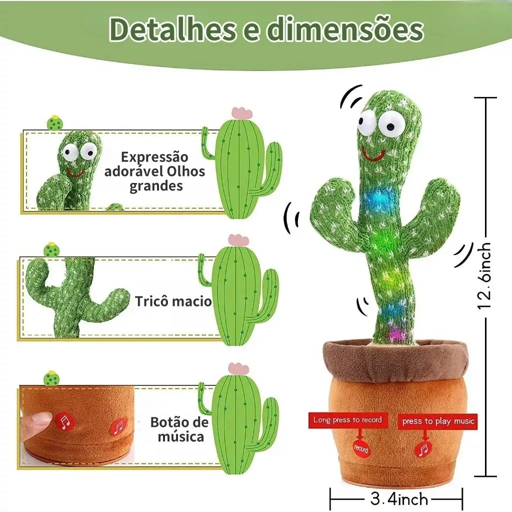Cacto Dançante Interativo Recarregável - Diversão que Fala e Encanta!